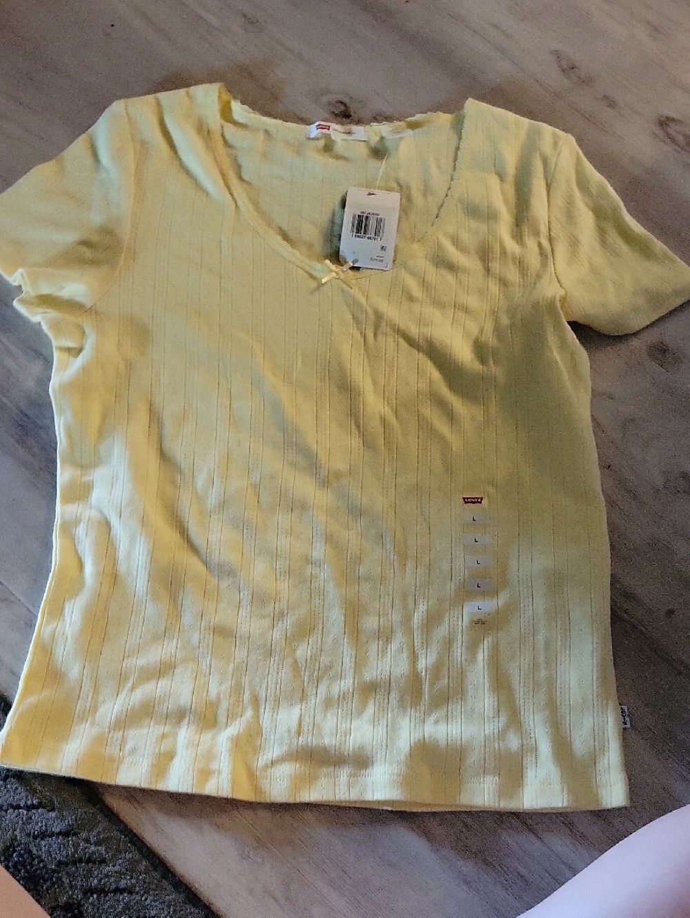 Levi's Pale Yellow Ribbed V-Neck Short Sleeve Top